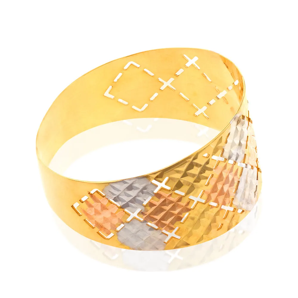 9ct Yellow And White Gold Patterned Broad Band Ring