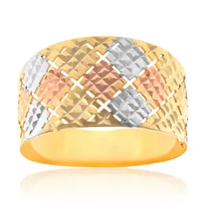9ct Yellow And White Gold Patterned Broad Band Ring
