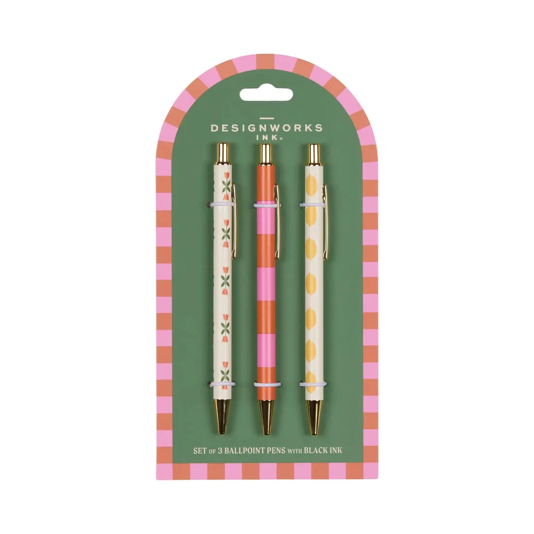 A Dopo Set Of 3 Pens - Flower. Stripe. Lemon