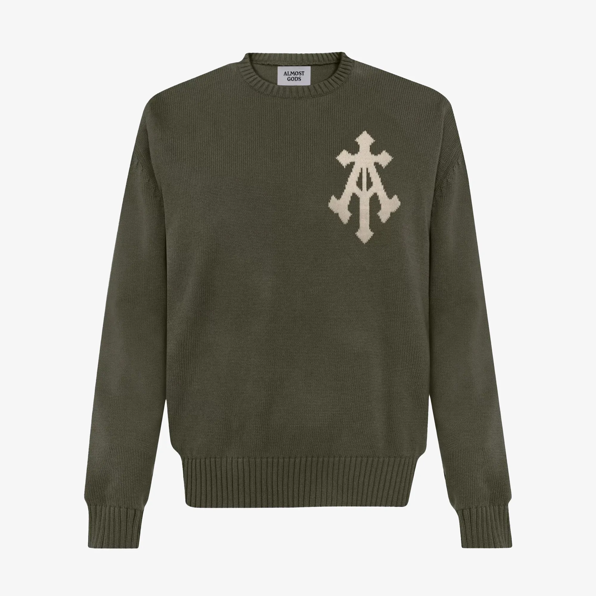 ALMOST GODS | ALPHA CROSS KNIT SWEATER { OLIVE