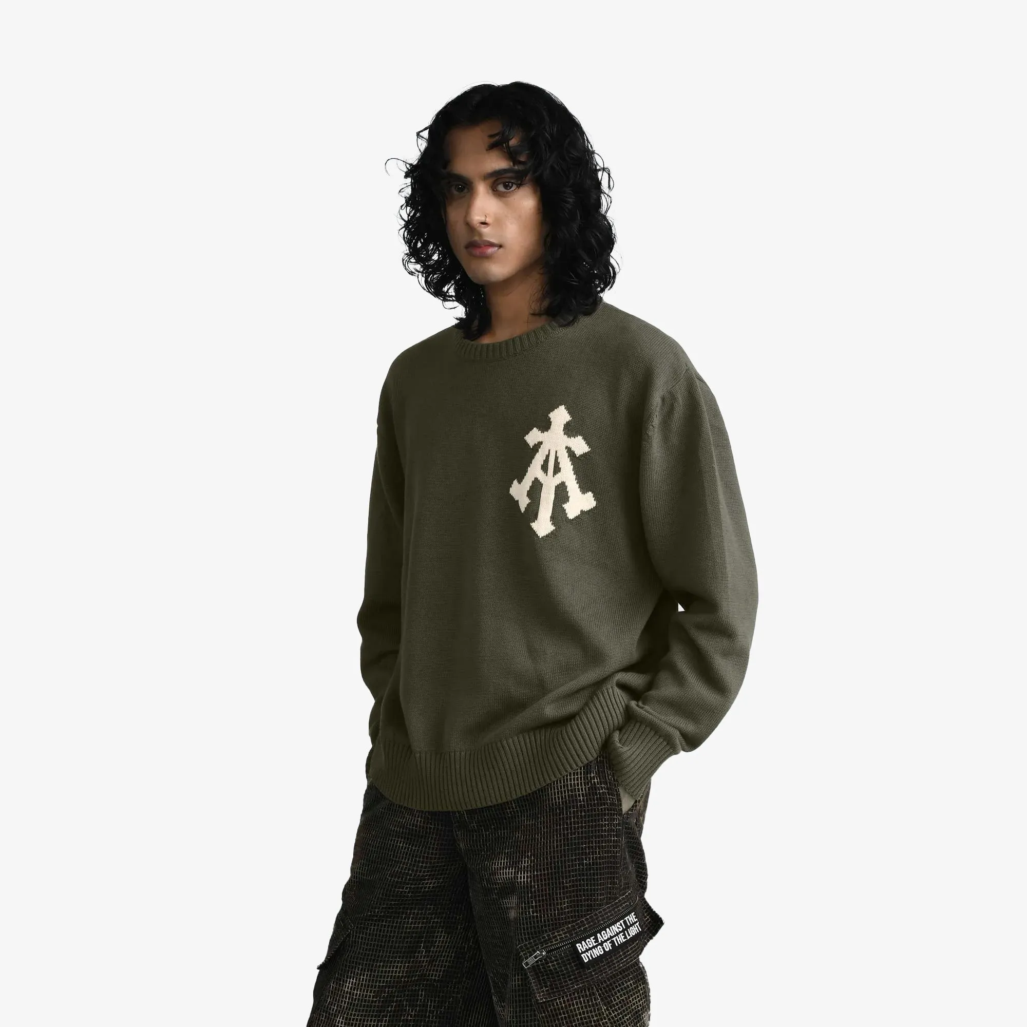 ALMOST GODS | ALPHA CROSS KNIT SWEATER { OLIVE