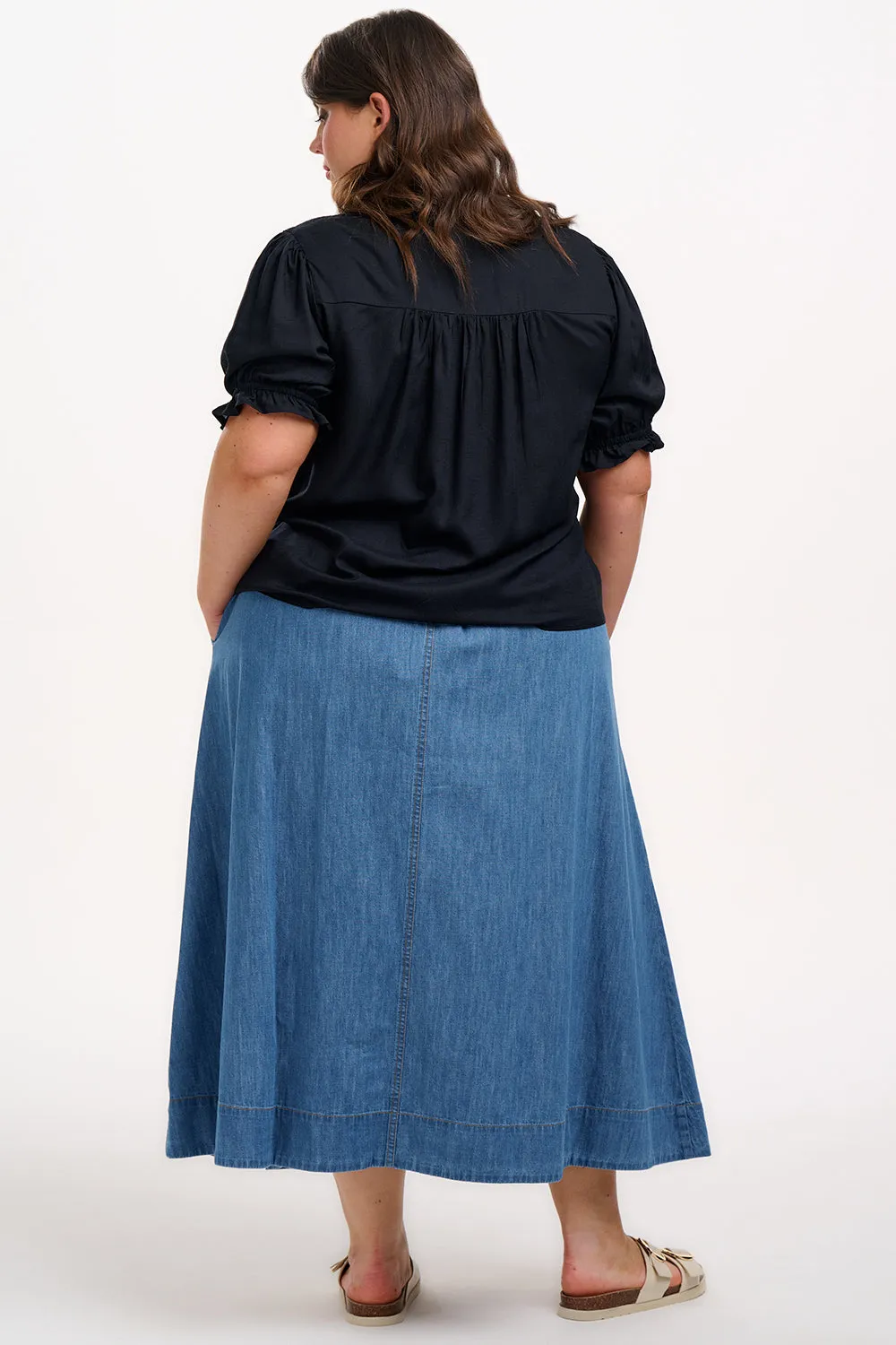 Angelique Shirred Top - Black. Tropical Hummingbird