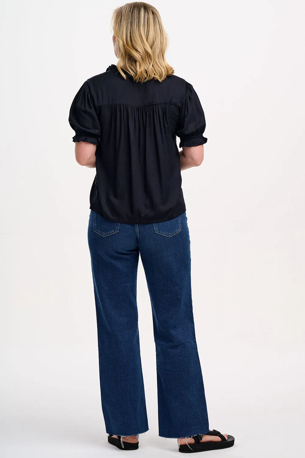 Angelique Shirred Top - Black. Tropical Hummingbird