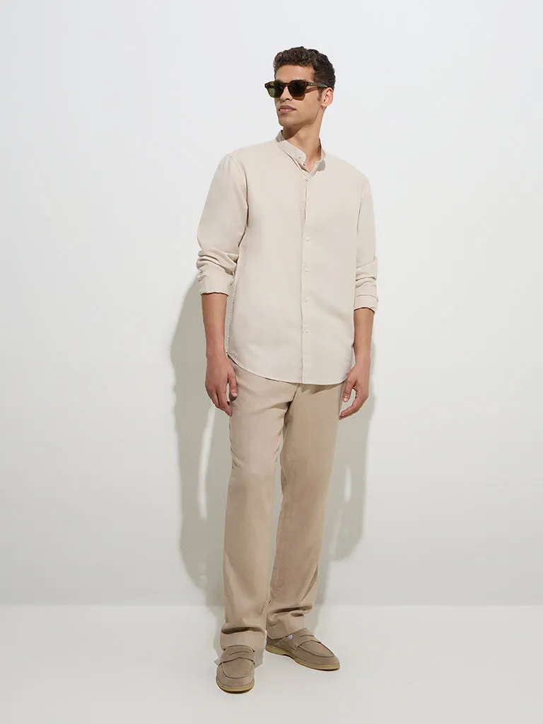 Ascot Beige Relaxed-Fit Linen-Blend Shirt