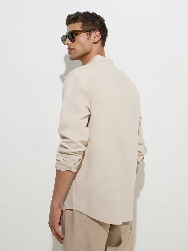 Ascot Beige Relaxed-Fit Linen-Blend Shirt