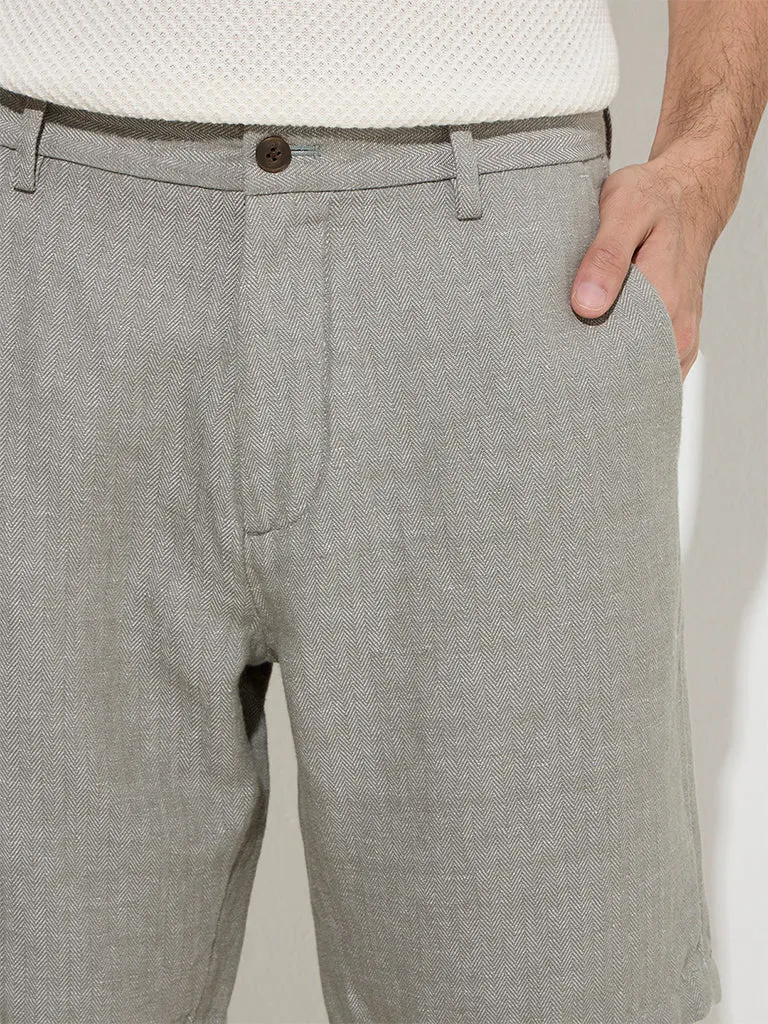 Ascot Grey Self Relaxed-Fit Mid-Rise Cotton-Blend Shorts