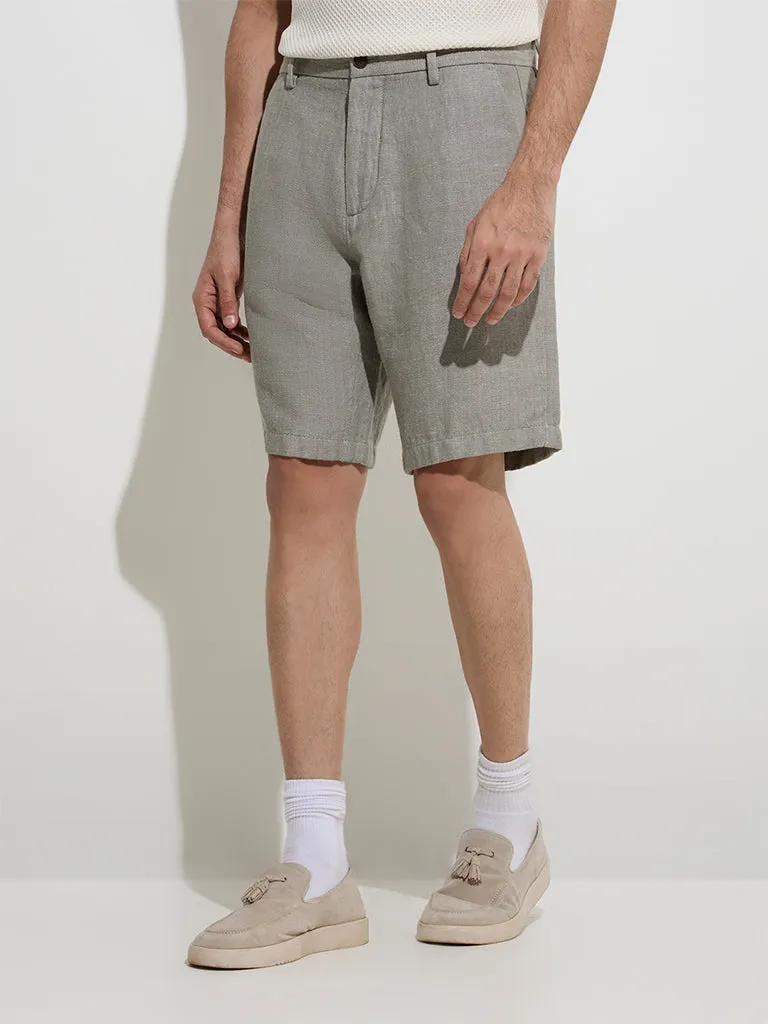 Ascot Grey Self Relaxed-Fit Mid-Rise Cotton-Blend Shorts