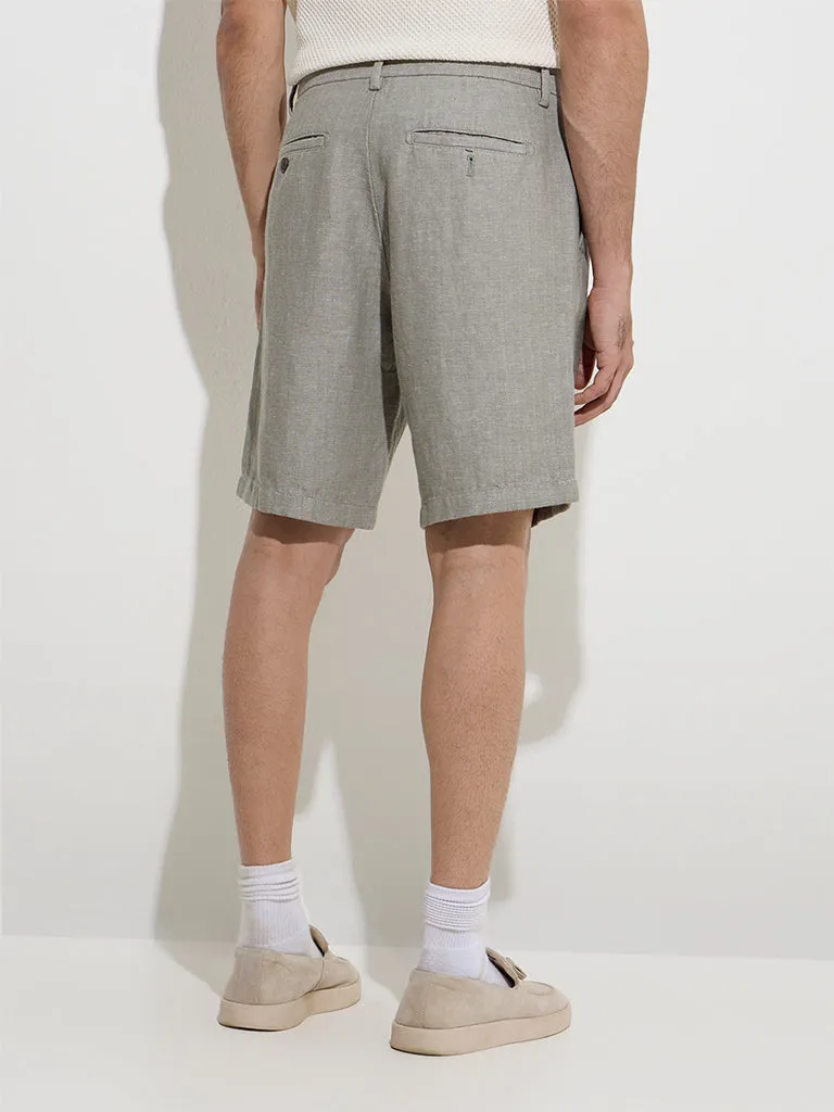 Ascot Grey Self Relaxed-Fit Mid-Rise Cotton-Blend Shorts