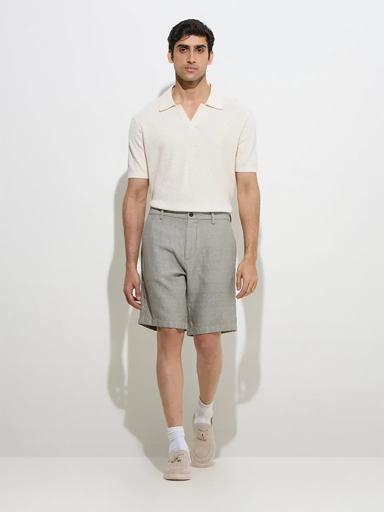 Ascot Grey Self Relaxed-Fit Mid-Rise Cotton-Blend Shorts