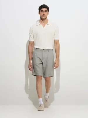 Ascot Grey Self Relaxed-Fit Mid-Rise Cotton-Blend Shorts