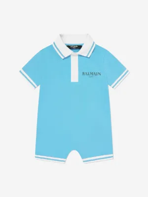 Balmain Baby Boys Polo Romper in Blue