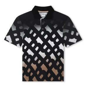 Black Cotton Monogram Polo