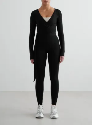 Black Shape Seamless Tights & Wrap Longsleeve Set
