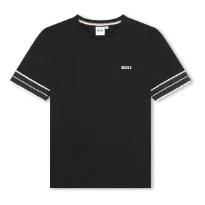 Black Striped Sleeve Logo T-Shirt