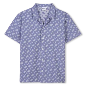 Blue Patterned Buttoned Short Sleeve Shirt
