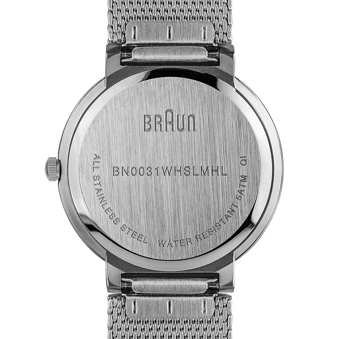 BN0031 Braun ladies classic watch - white dial and silver mesh bracelet