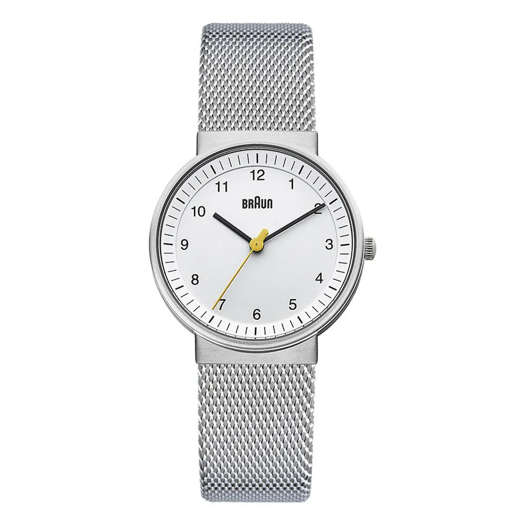 BN0031 Braun ladies classic watch - white dial and silver mesh bracelet