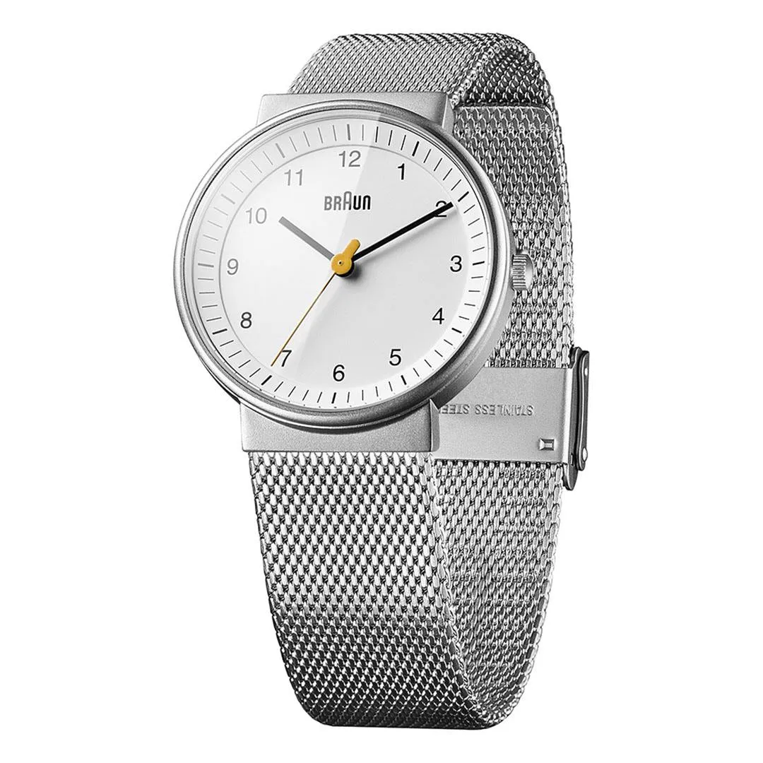 BN0031 Braun ladies classic watch - white dial and silver mesh bracelet