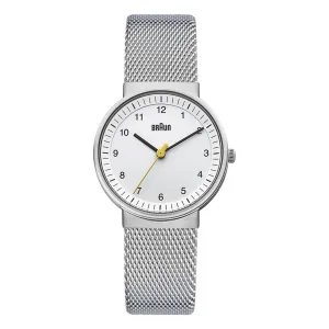 BN0031 Braun ladies classic watch - white dial and silver mesh bracelet