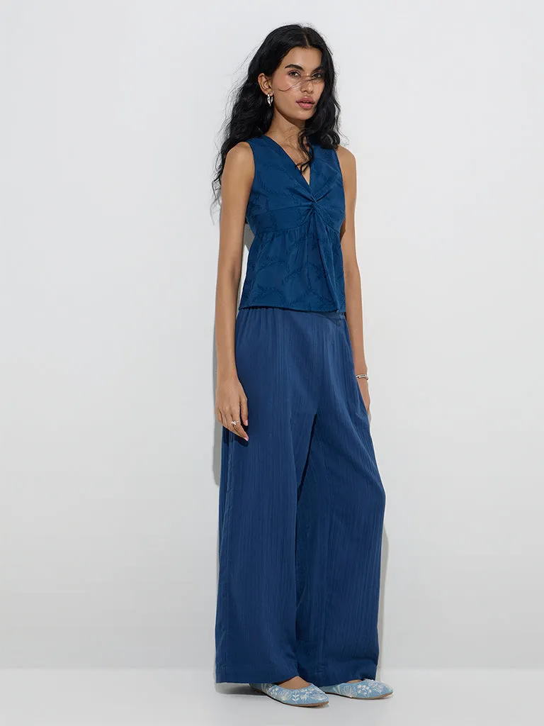 Bombay Paisley Indigo Crinkle-Textured Cotton Pants