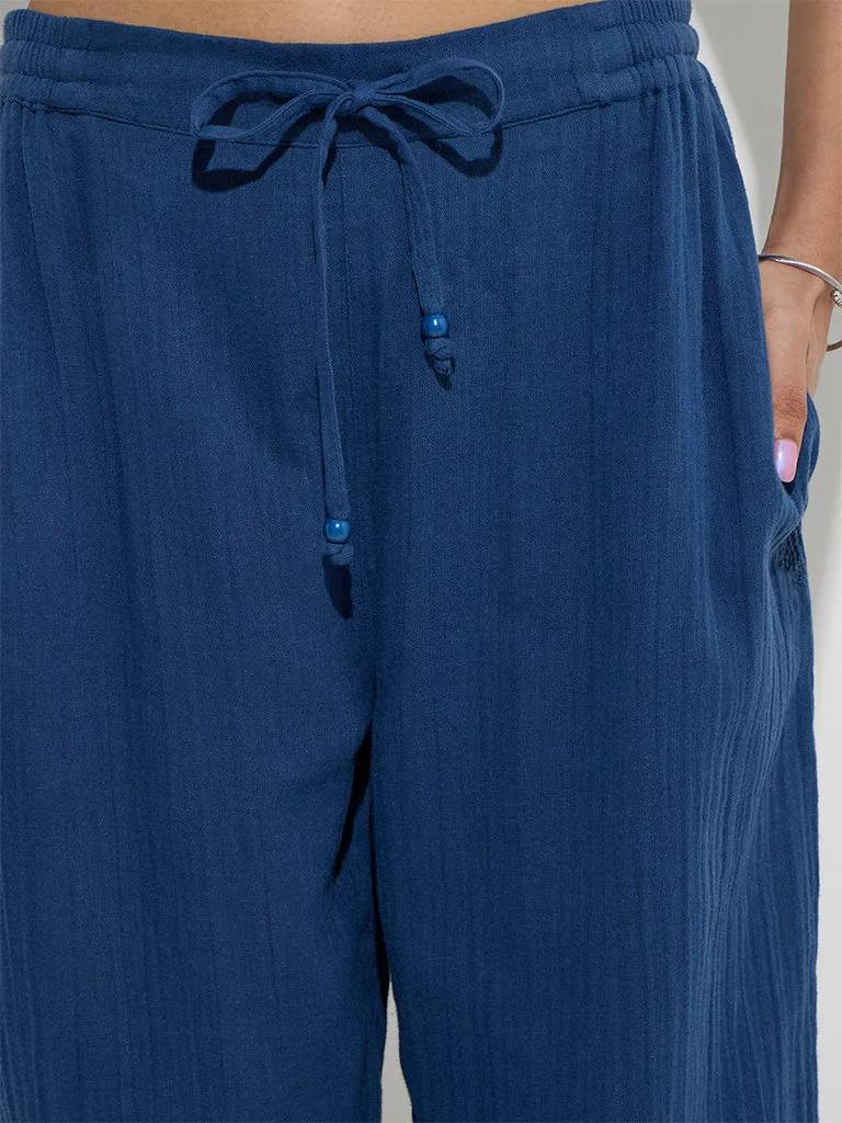 Bombay Paisley Indigo Crinkle-Textured Cotton Pants