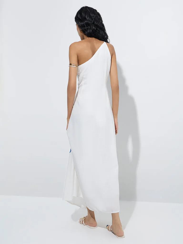 Bombay Paisley Off-White Floral Printed One-Shoulder Dress