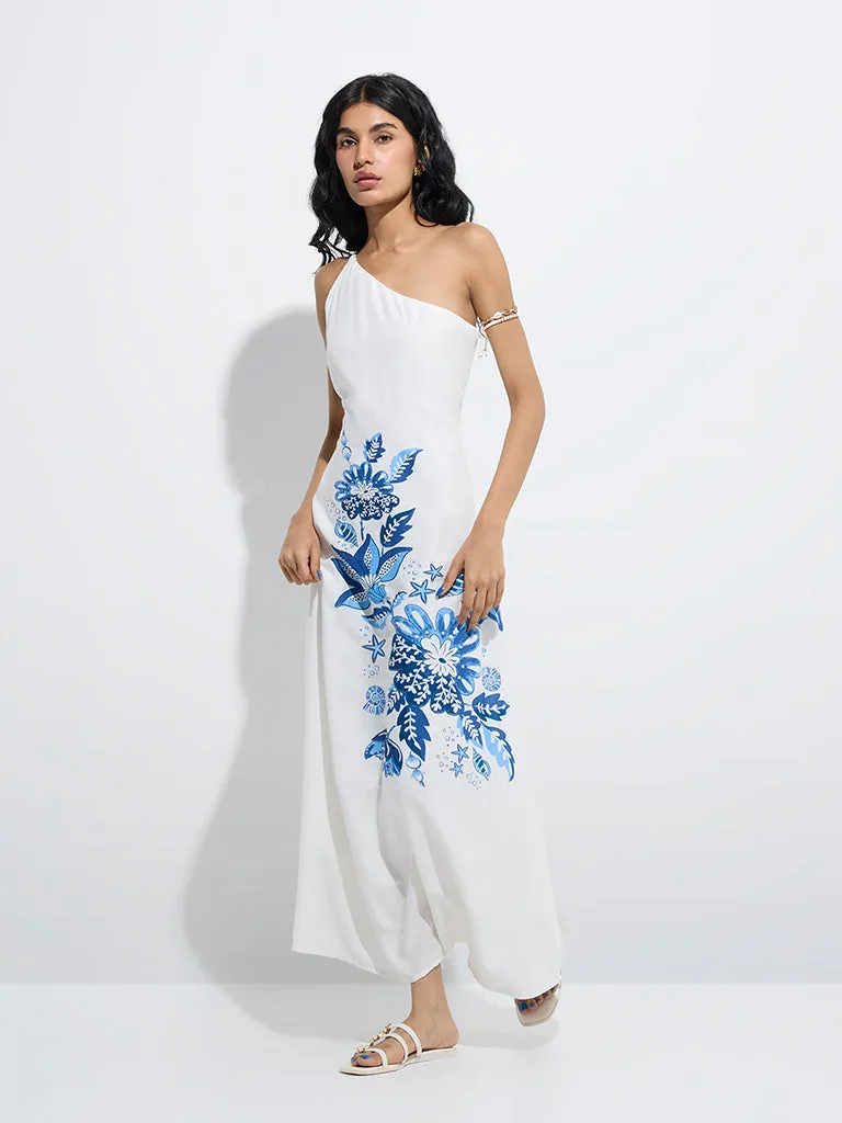 Bombay Paisley Off-White Floral Printed One-Shoulder Dress