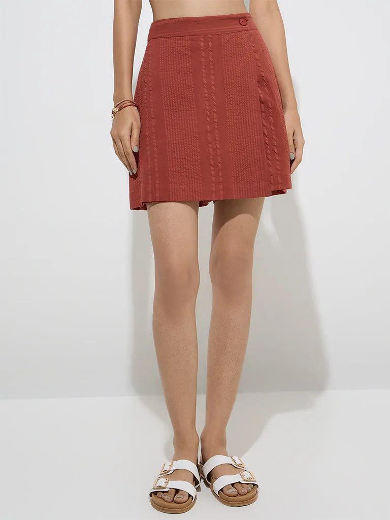 Bombay Paisley Rust Seersucker Striped Cotton Skorts
