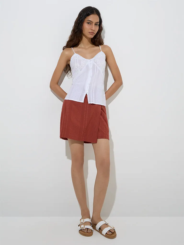 Bombay Paisley Rust Seersucker Striped Cotton Skorts