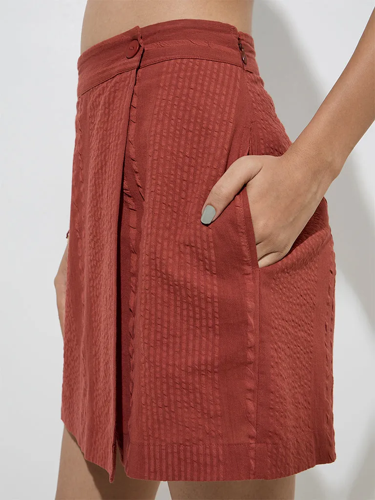 Bombay Paisley Rust Seersucker Striped Cotton Skorts