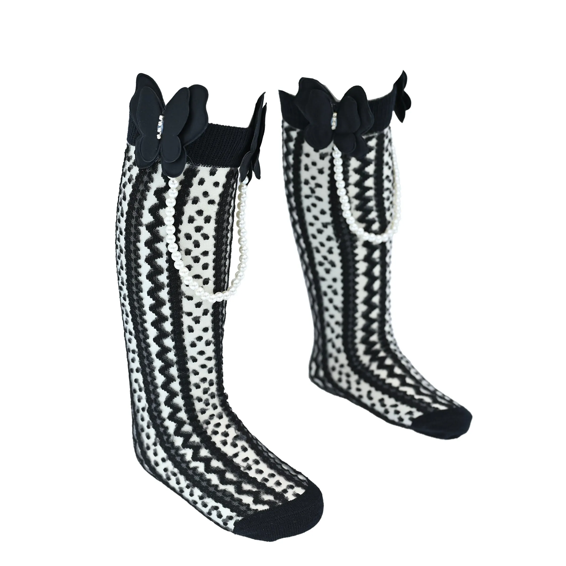 Butterfly Lace Pearl Link Socks