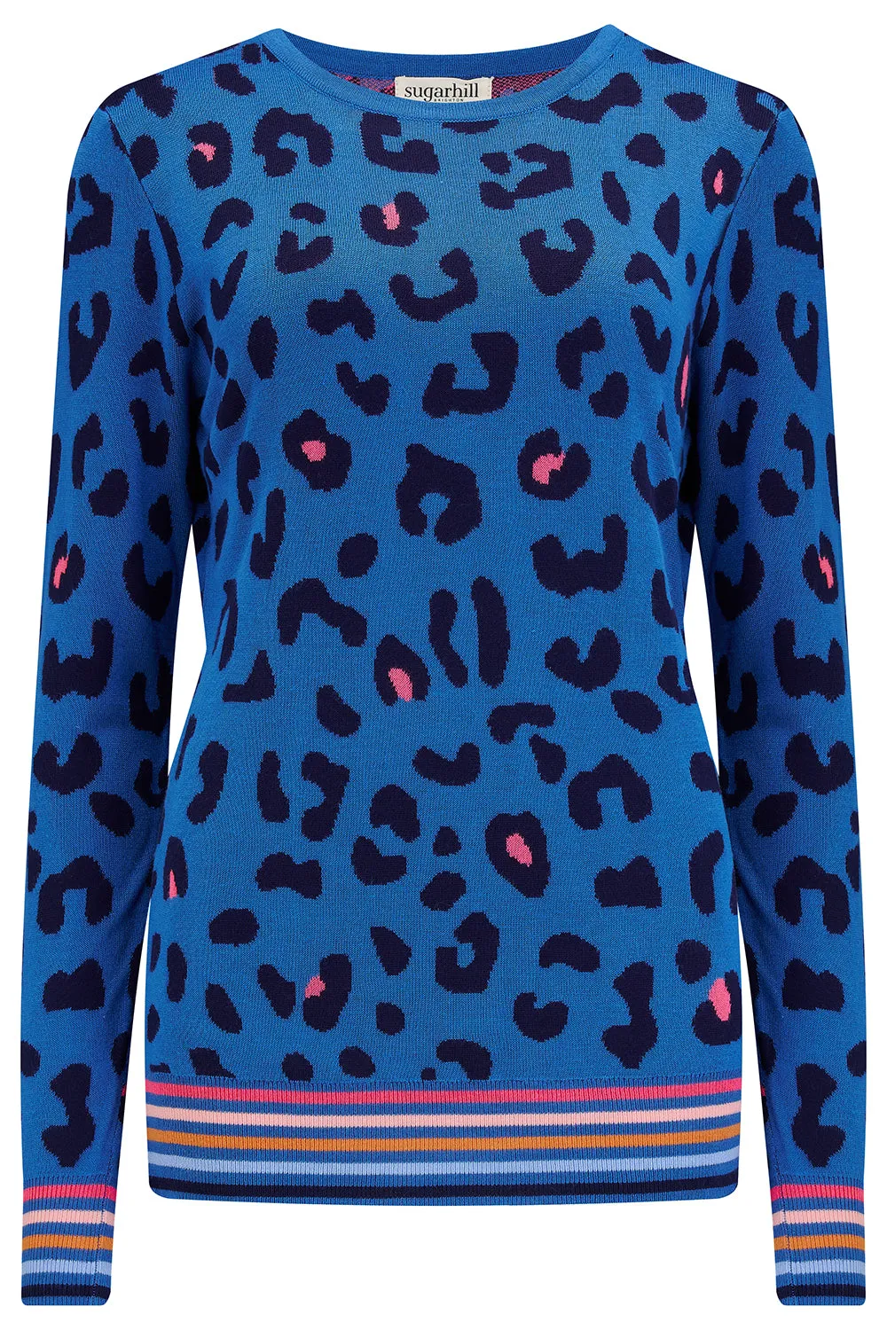 Callie Jumper - Blue. Leopard Pop Stripe