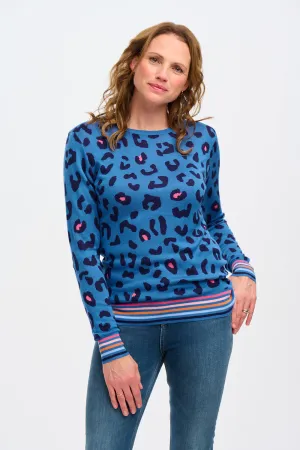 Callie Jumper - Blue. Leopard Pop Stripe
