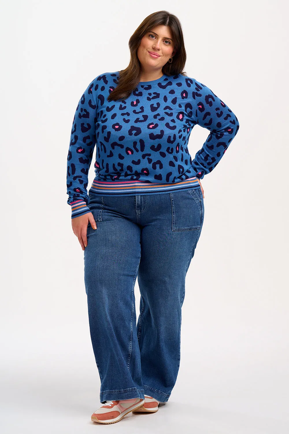 Callie Jumper - Blue. Leopard Pop Stripe