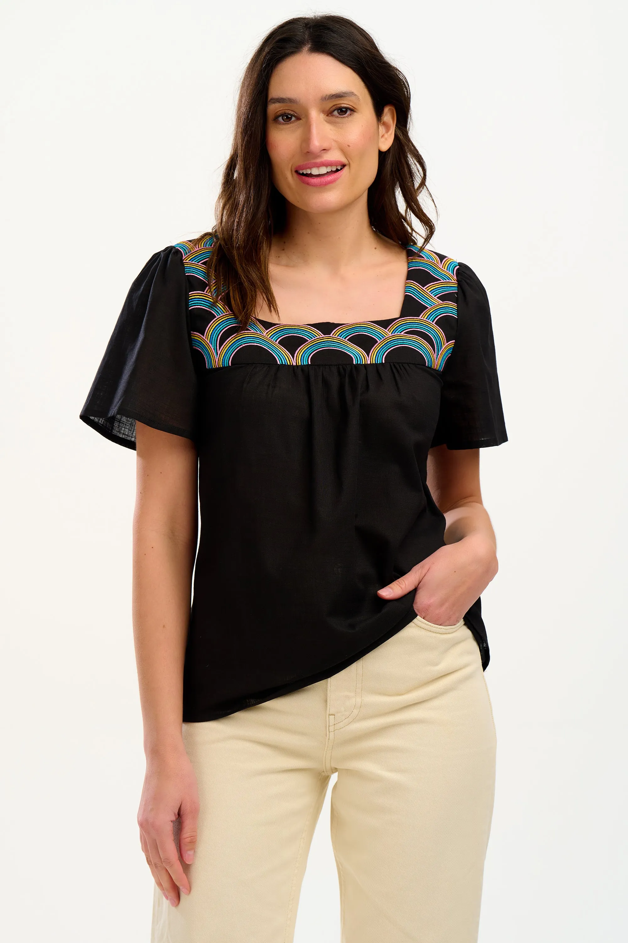 Carmen Top - Black. Rainbow Arches