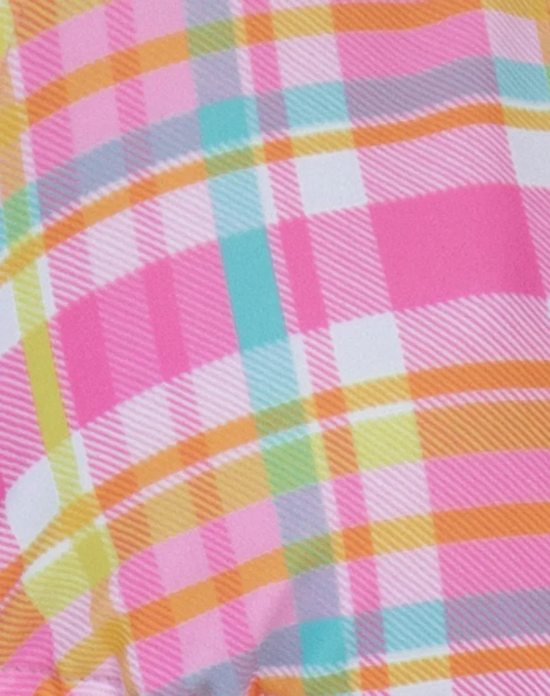 Cerry Bikini Top in Pink and Yellow Check