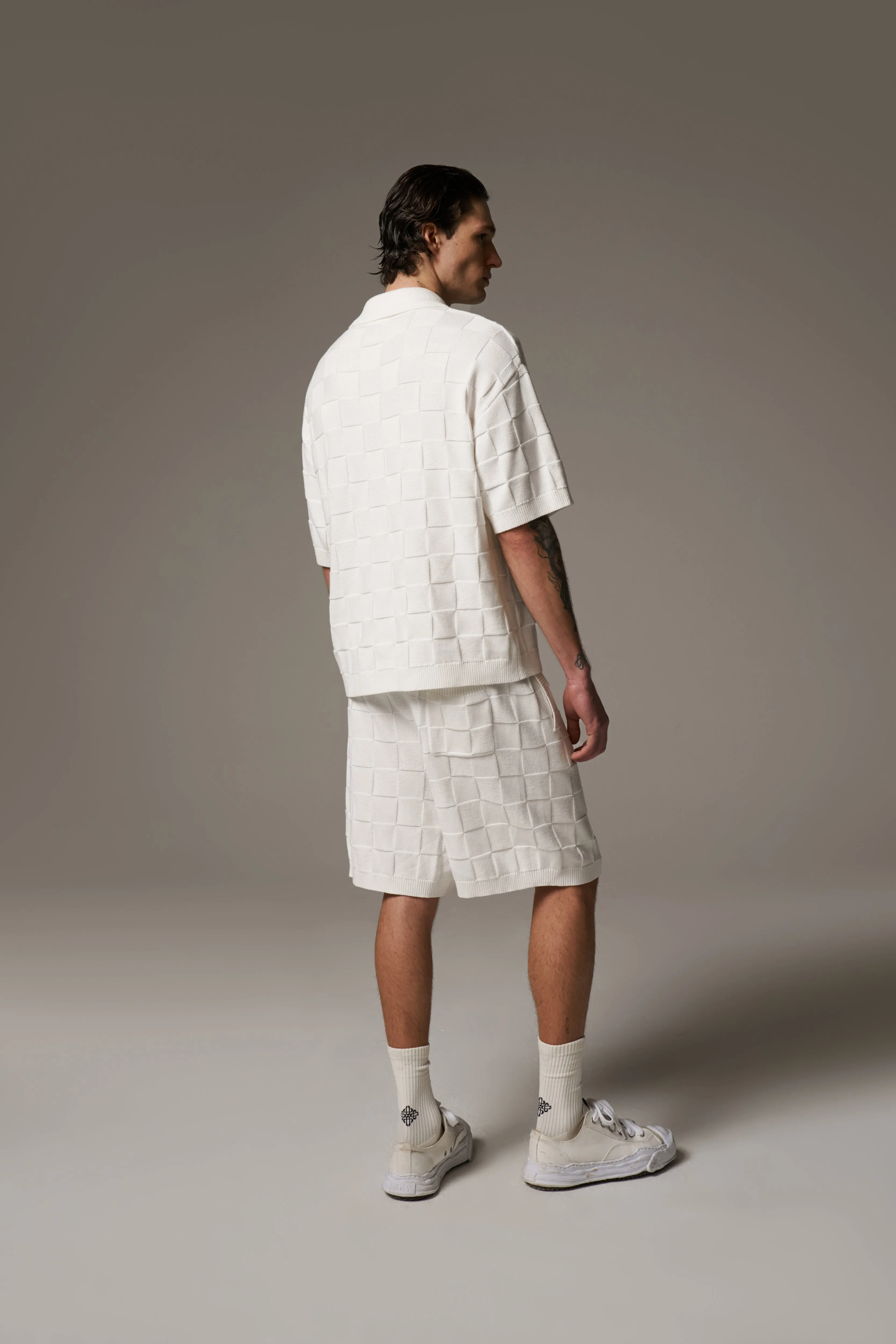 CHECKERBOARD KNITTED SHIRT - OFF WHITE