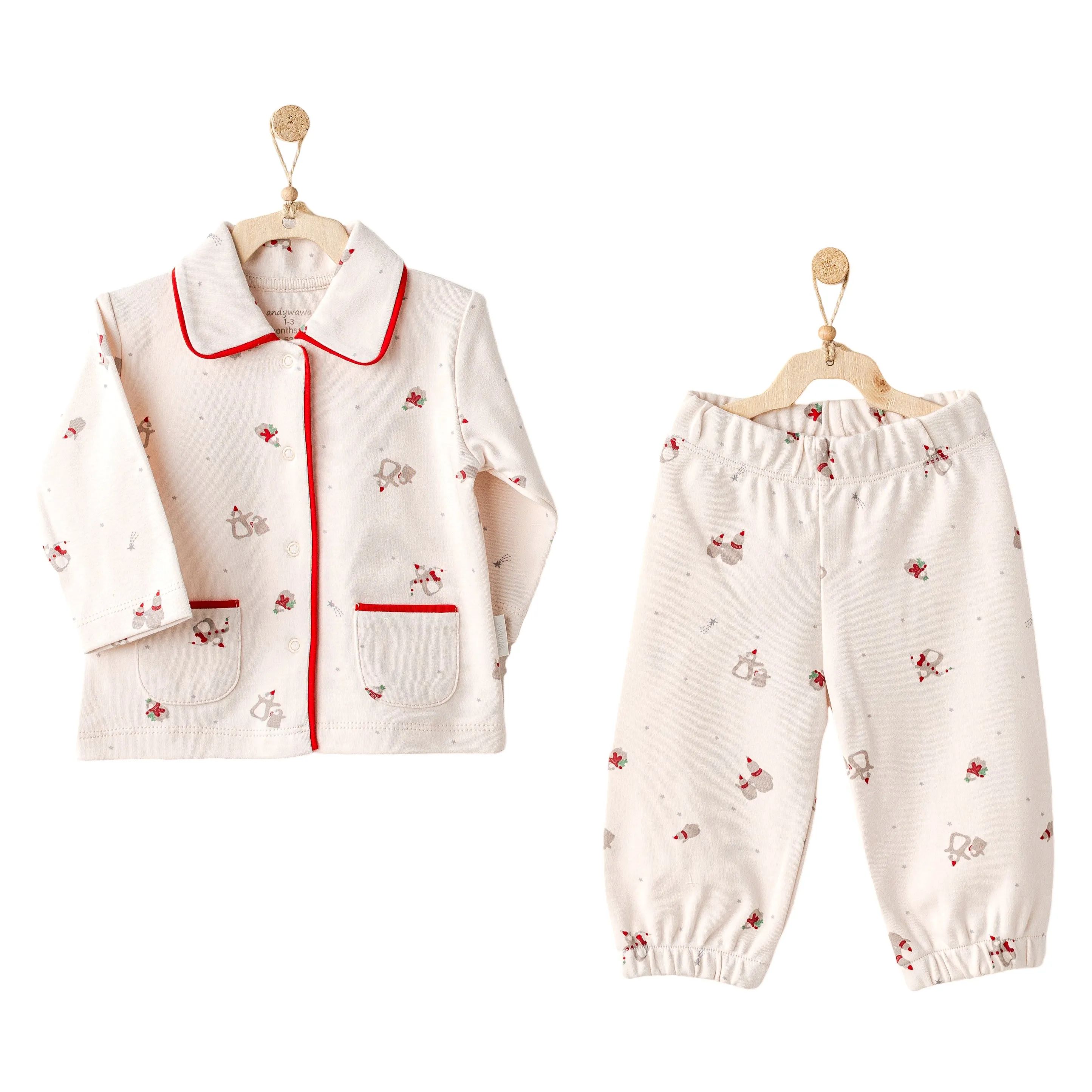 Cream Penguin Print Pajamas
