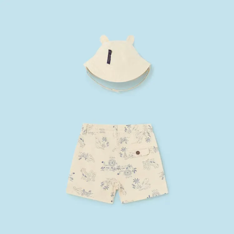 Cream Safari Print Shorts & Hat
