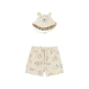 Cream Safari Print Shorts & Hat