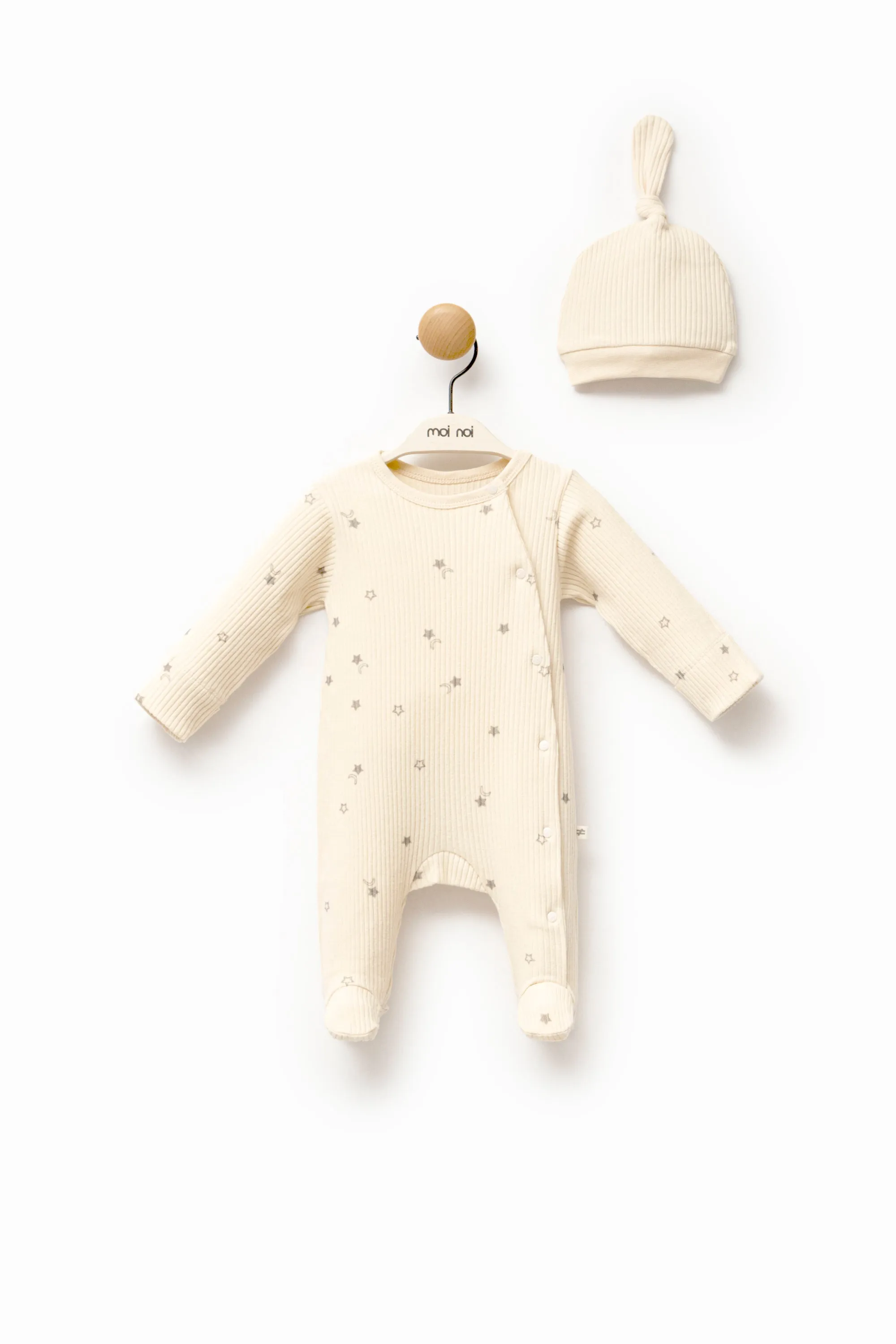 Cream Star Print Babygrow & Hat