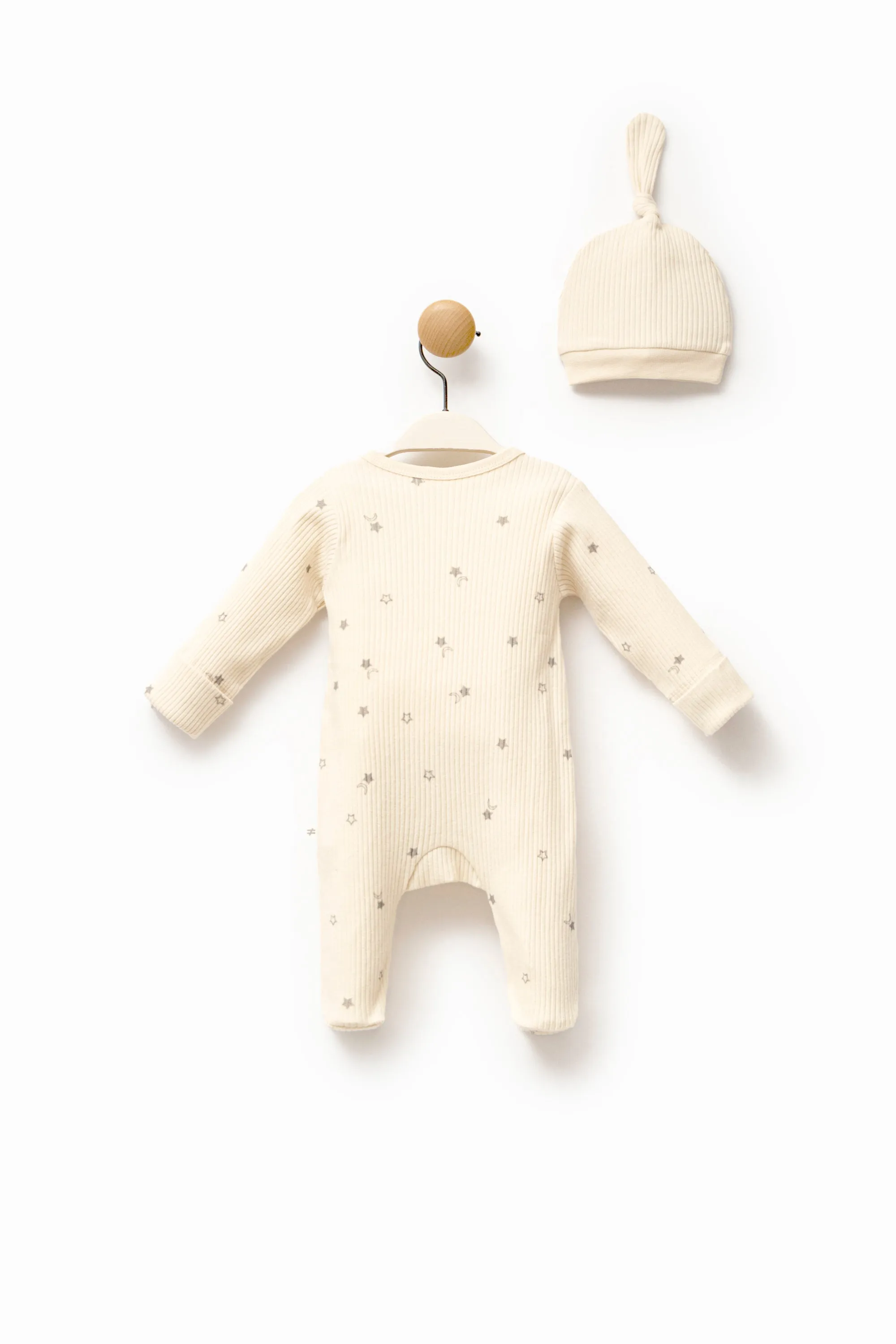 Cream Star Print Babygrow & Hat