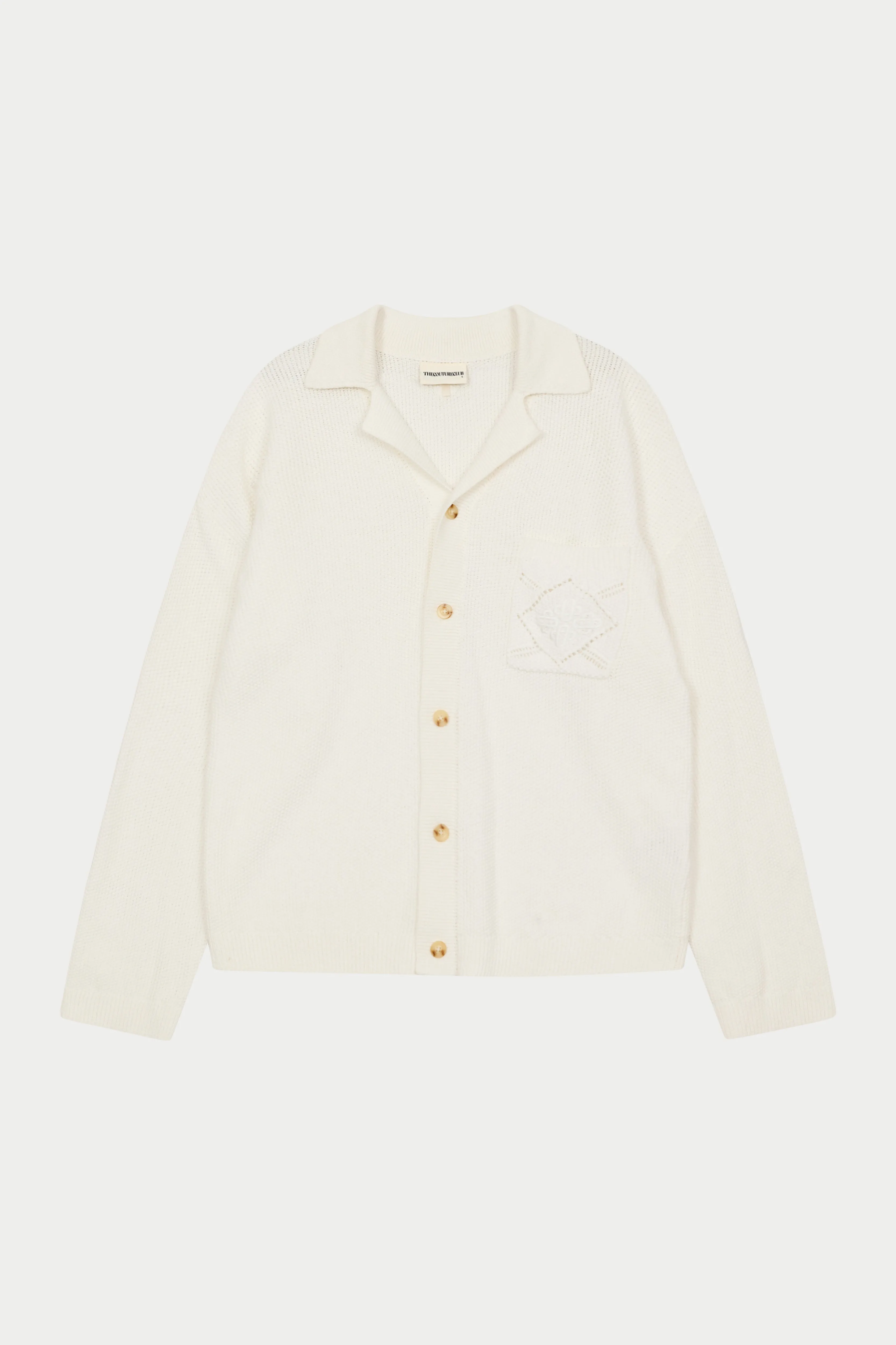 CROCHET KNITTED EMBLEM POCKET SHIRT - OFF WHITE