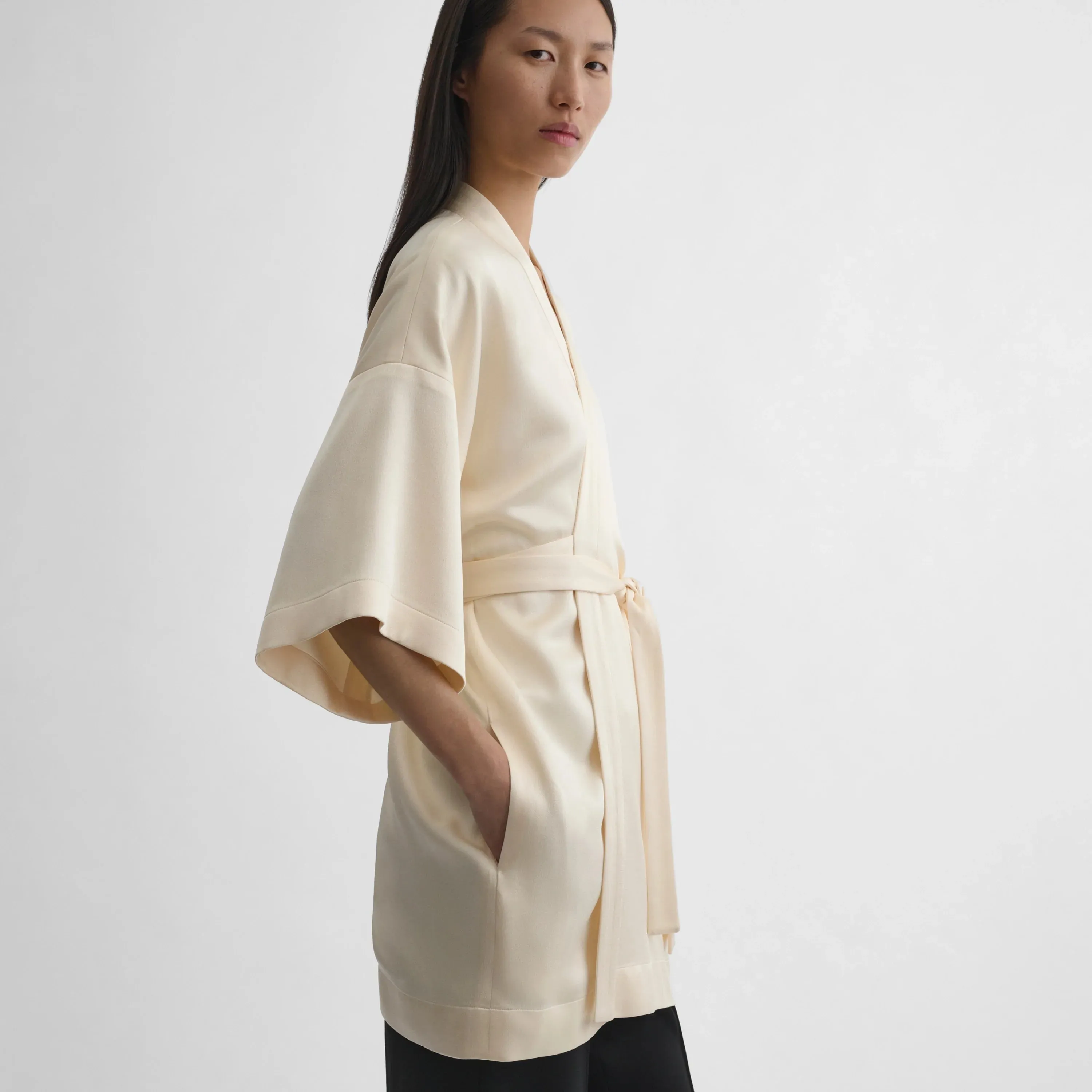 CROPPED ROBE DRESS | cream viscose
