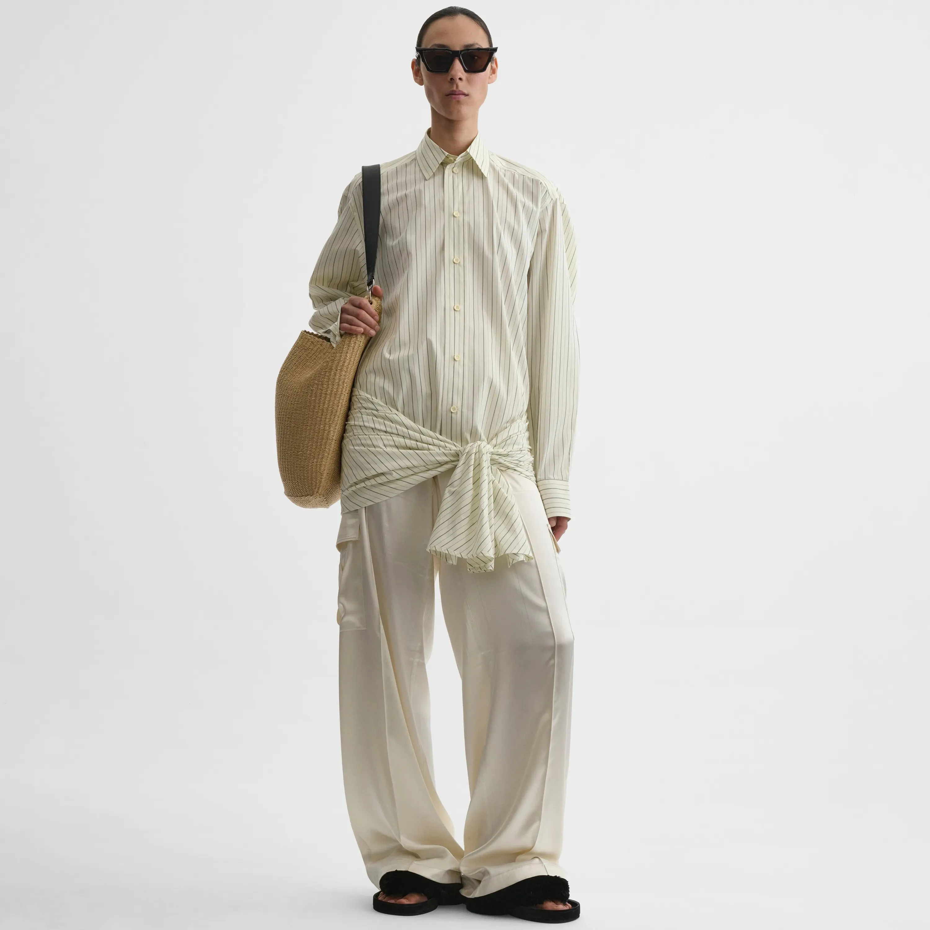 DROPPED FRONT SHIRT | pale lemon cotton