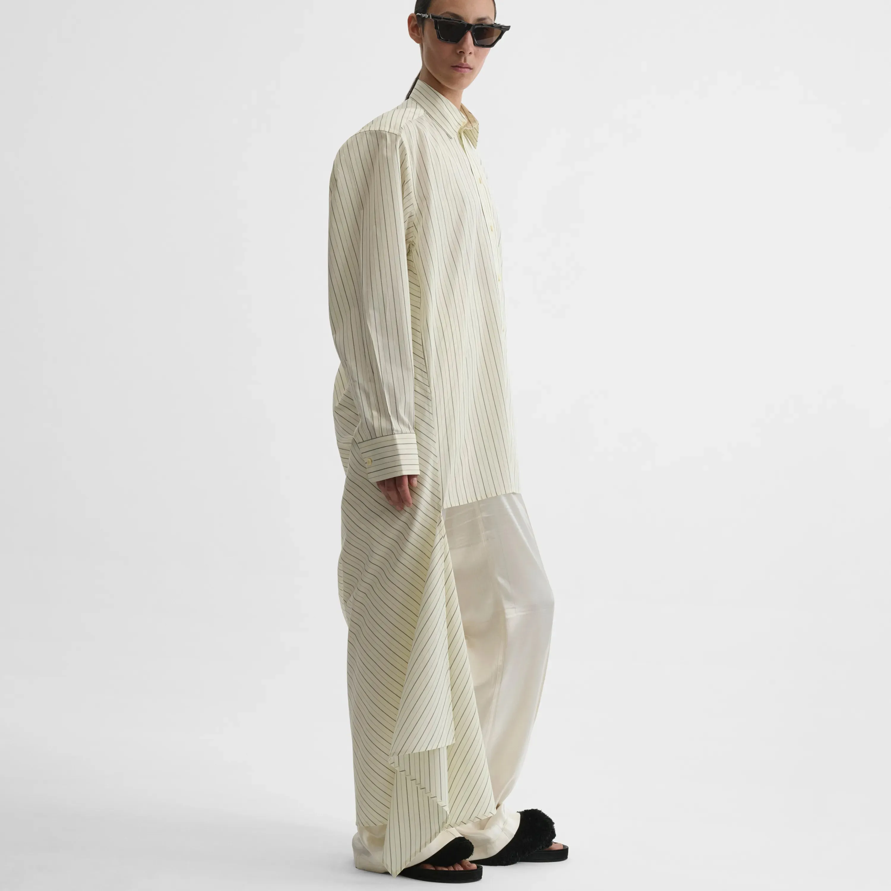 DROPPED FRONT SHIRT | pale lemon cotton