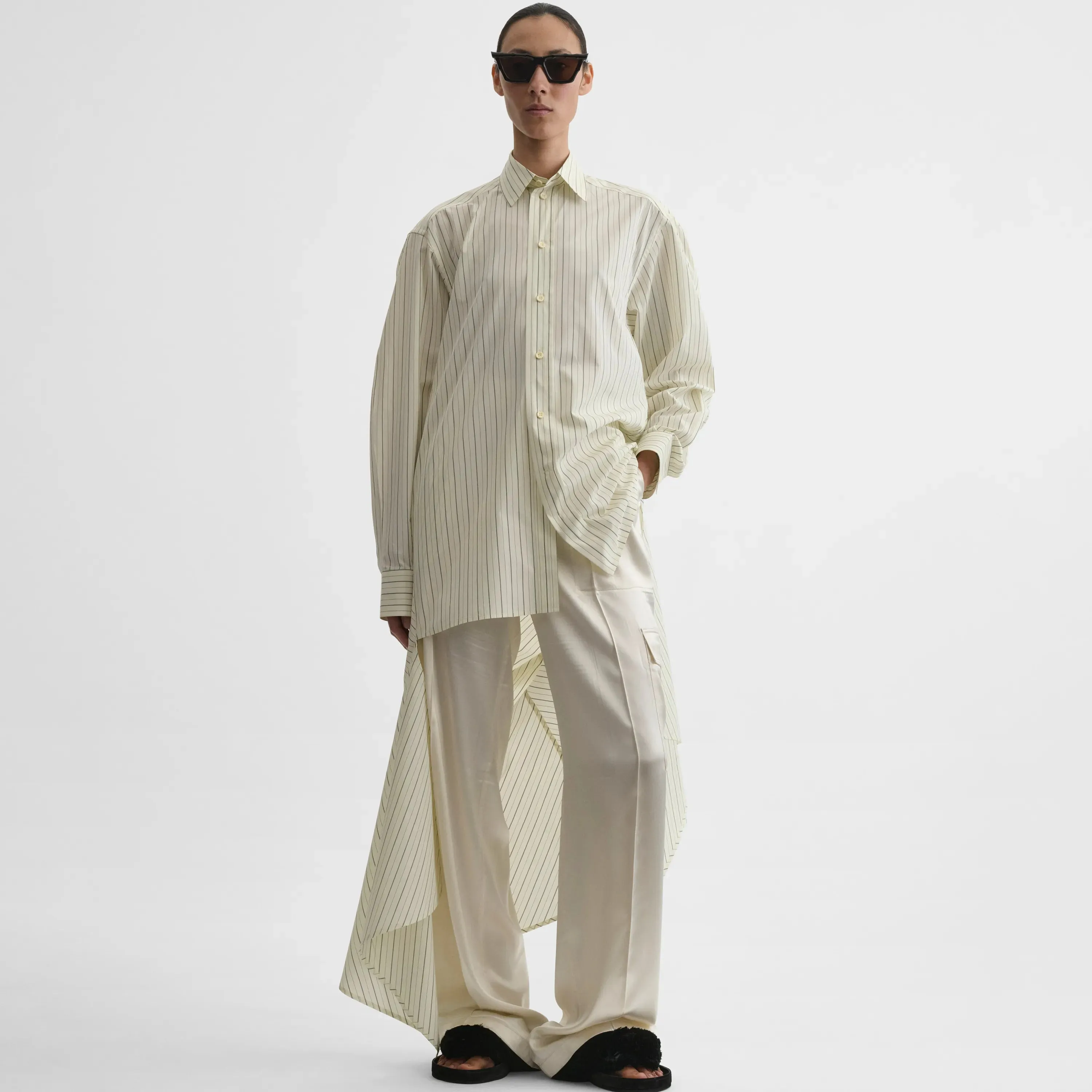 DROPPED FRONT SHIRT | pale lemon cotton
