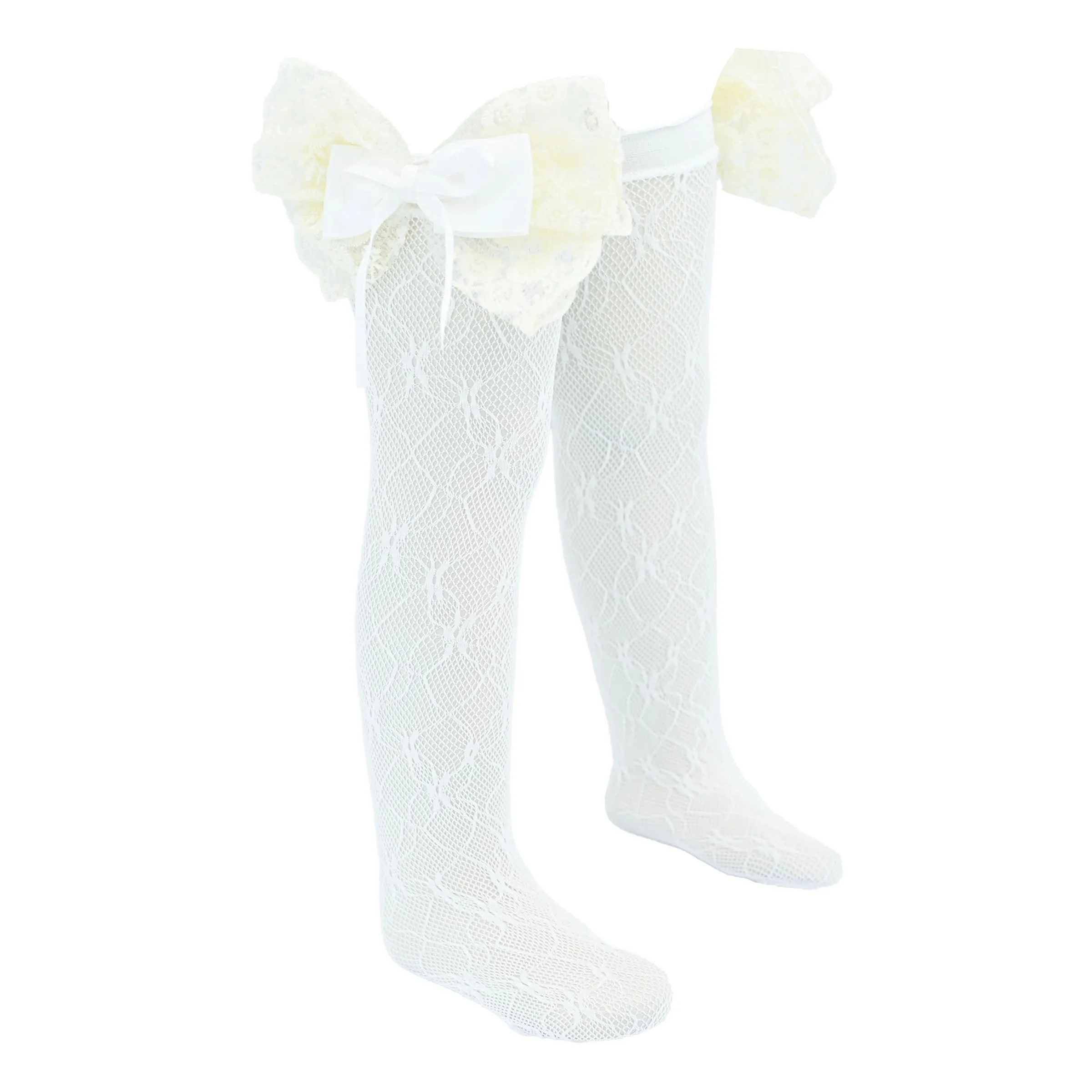 Embroidered Ribbon Bow Long Socks