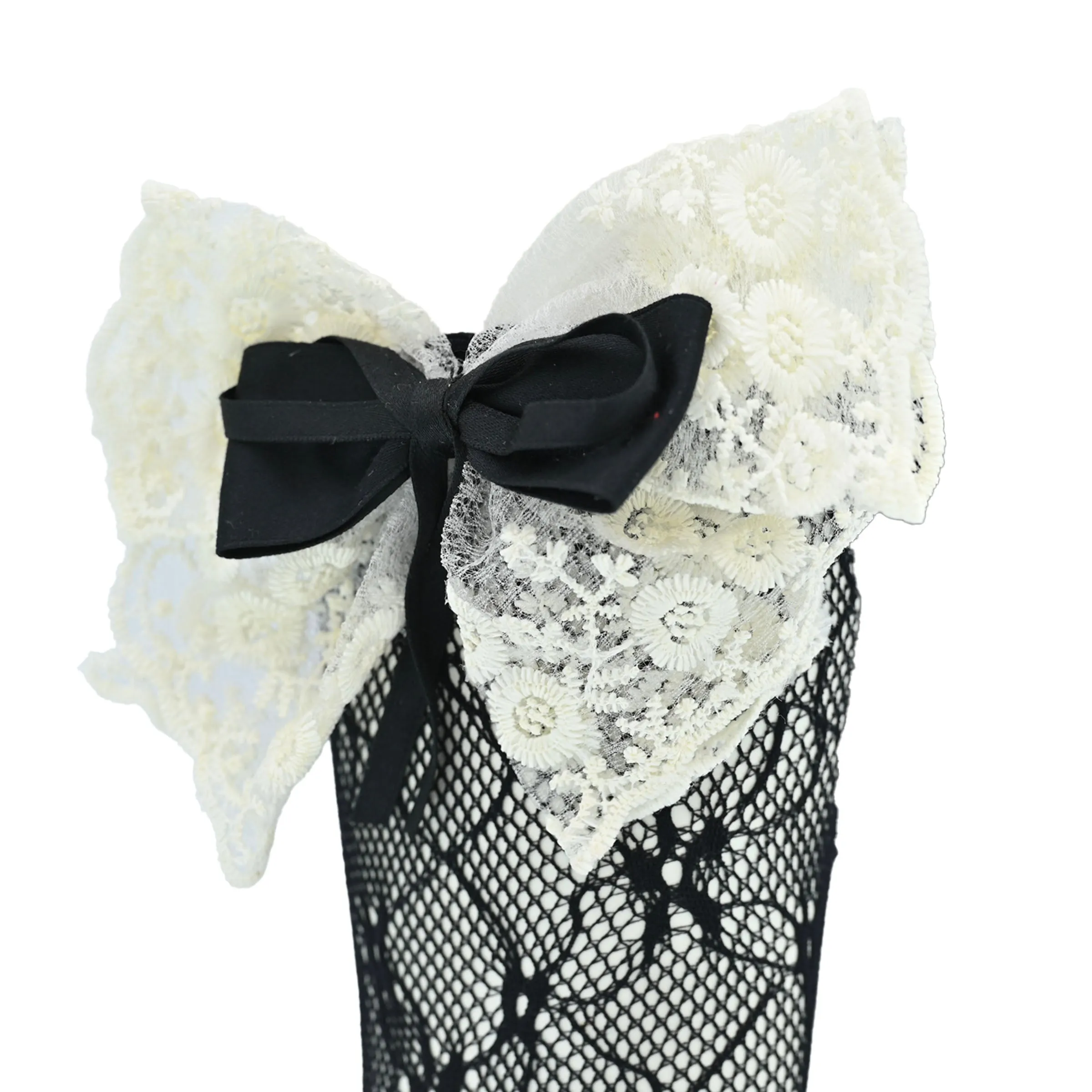 Embroidered Ribbon Bow Long Socks