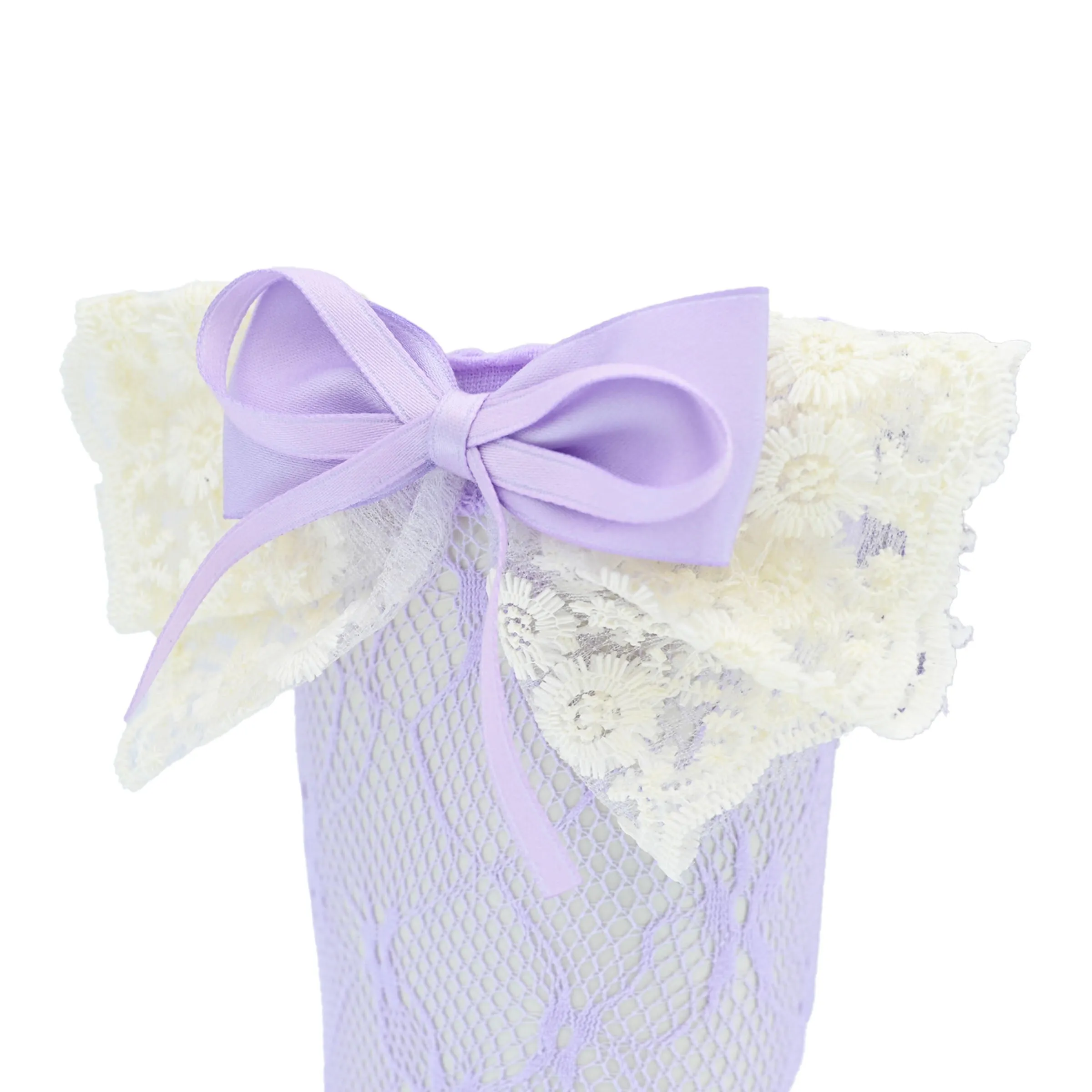 Embroidered Ribbon Bow Long Socks